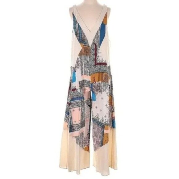 Free People Womens All Patched Up Jumpsuit XS Beige/Multi 100% Cotton Sleeveless - Picture 5 of 16